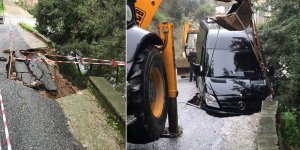 Lapta'da araç çöken yola düştü