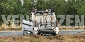 Karşı şeride geçerek takla attı, tavanı üzerinde durabildi