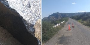 Sadrazamköy - Kayalar yolunda çökme meydana geldi