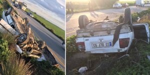 Karşı şeride geçerek takla attı