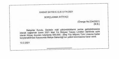 Maliye 500 milyon TL borçlanıyor