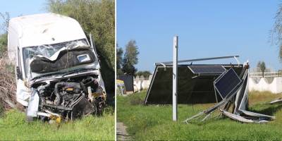 Reklam panolarına ve ağaca çarparak durabildi